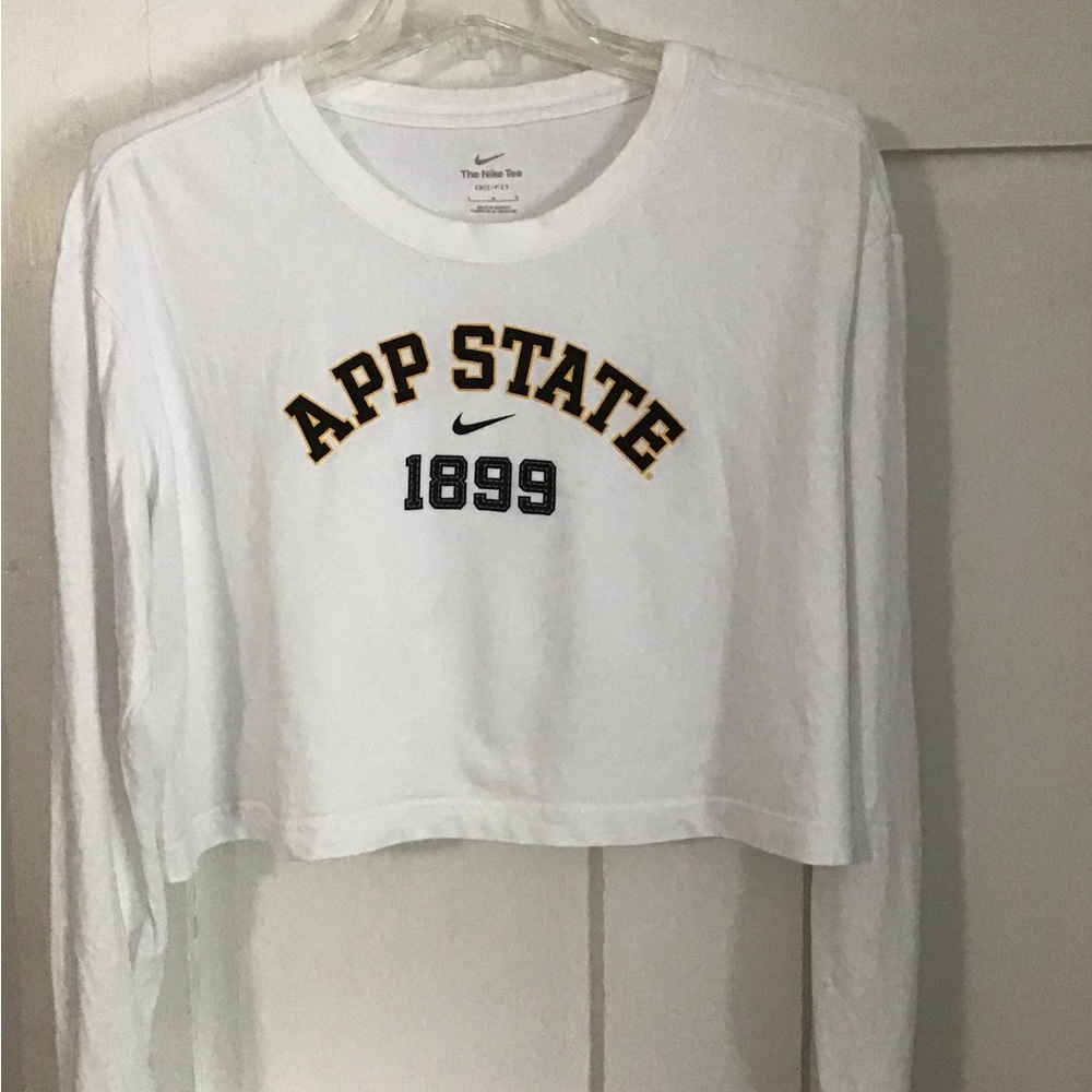 Nike White Long Sleeve Cropped Tee with App State 1899 Logo